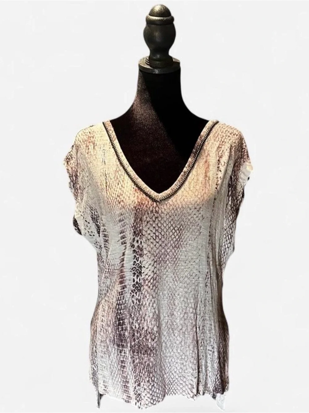 Jennifer Lopez Snake Print Top w/ Diamond Neckline & Open Back in Size Medium